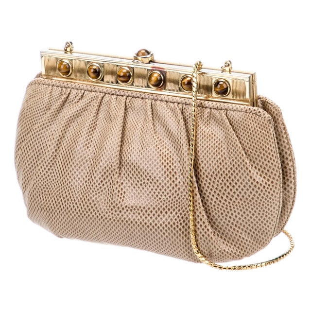 90s Judith Leiber Karung Tiger Eye Gemstone Karung SnakeSkin Day Evening Handbag Gemstones Vintage Shoulder For Sale