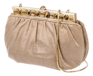 90s Judith Leiber Karung Tiger Eye Gemstone Karung SnakeSkin Day Evening Handbag Gemstones Vintage Shoulder