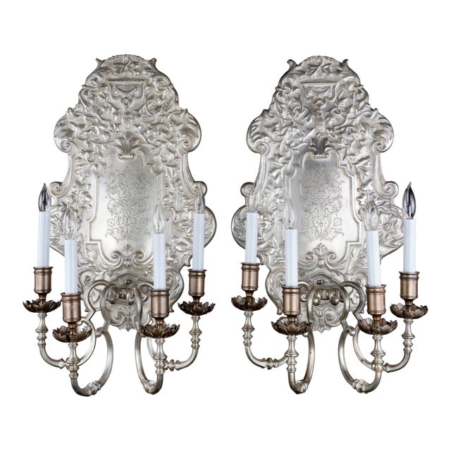 1890s Restored E.F. Caldwell Oversized Silvered Bronze Sconces by - a Pair For Sale