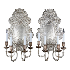 1890s Restored E.F. Caldwell Oversized Silvered Bronze Sconces by - a Pair