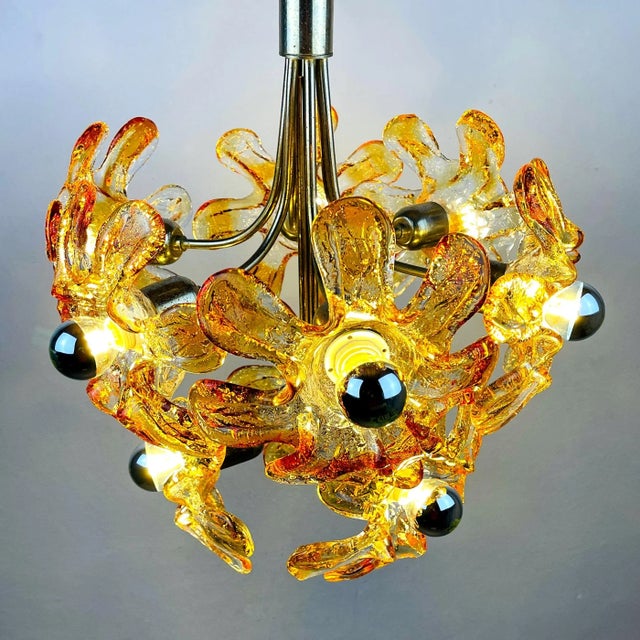 Mid-Century Amber Murano Glass Chandelier from Mazzega, Italy, 1970s For Sale - Image 11 of 13