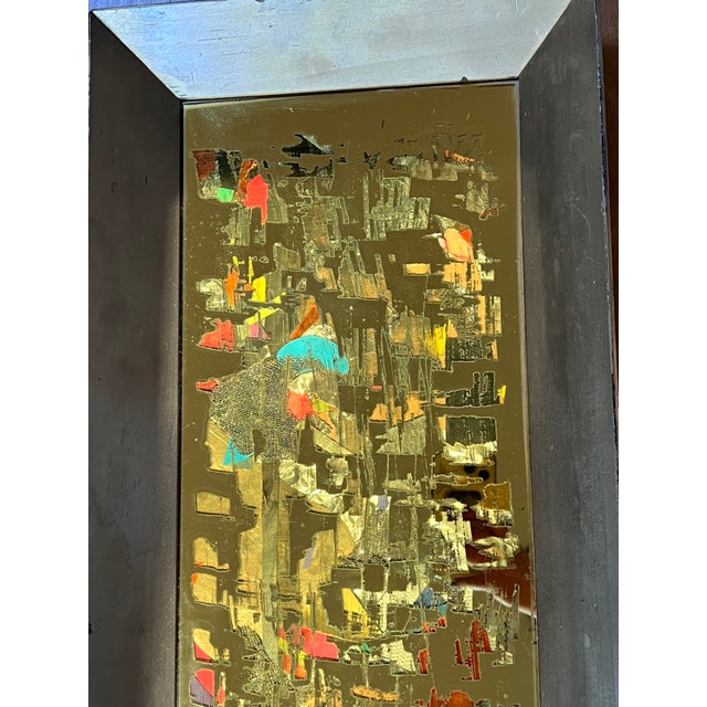 1960s Vintage Brutalist Reverse Glass Mirror Art Signed Mixed Media MCM Jere Style 25" For Sale - Image 5 of 17