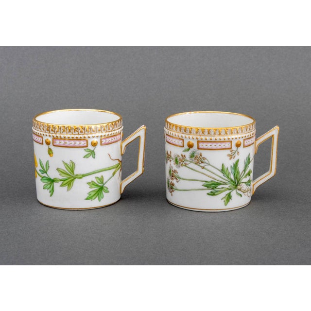 Pair of Royal Copenhagen "Flora Danica" Porcelain Teacups and Saucers, marked "Ranunculus vivalis L. / Royal Copenhagen /...