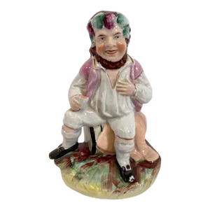 Antique Staffordshire Jolly Farmer on a Keg Statue / Figurine From England - Circa 19th Century