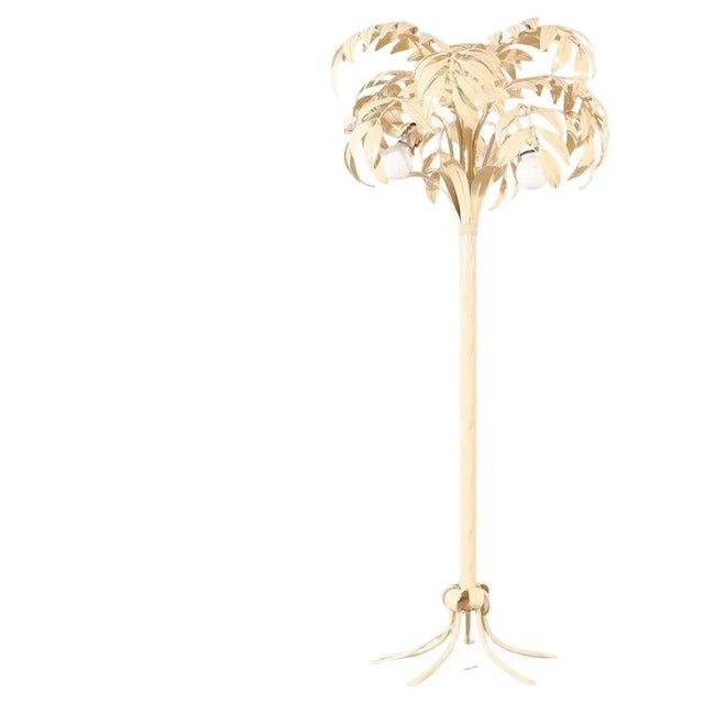Metal Hollywood Regency Cream White Palm Tree Floor Lamp, 1970s For Sale - Image 7 of 7