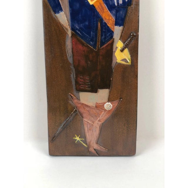 Hollywood Regency Ceramic Relief Tile with a Musketeer For Sale - Image 3 of 8