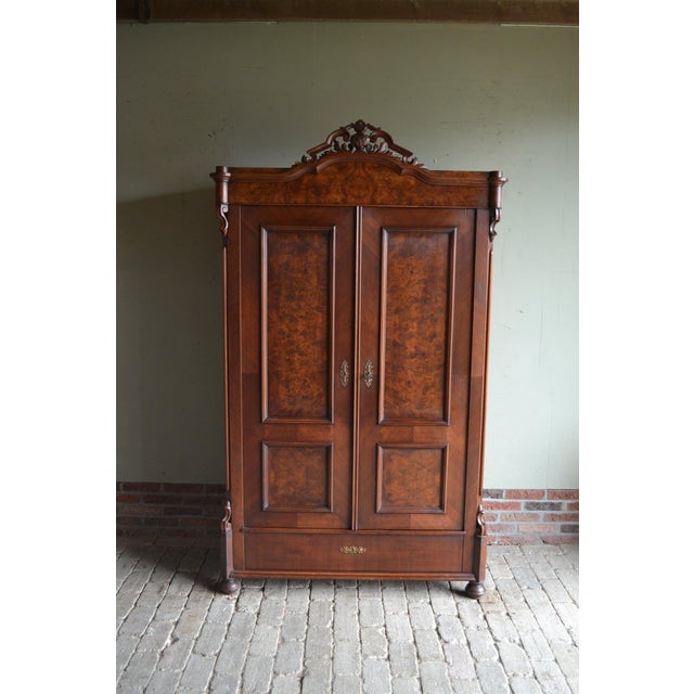 Antique Art Deco Walnut Crested Cabinet For Sale - Image 11 of 11