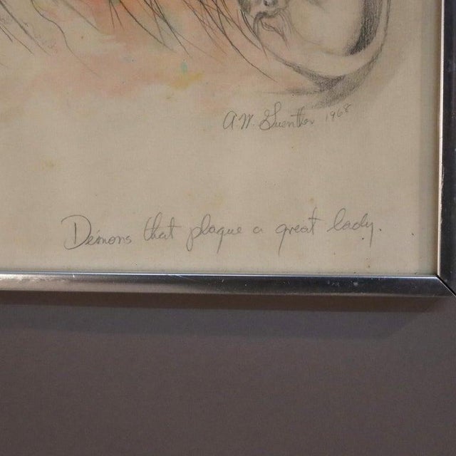 Surrealism 1960s Surrealist Watercolor Drawing “Demons That Plague a Great Lady” by Guenther For Sale - Image 3 of 6