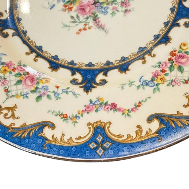 1940s Myott Staffordshire Sevres Blue Floral Bouquet Dinner Plates Set of 4 For Sale - Image 11 of 14