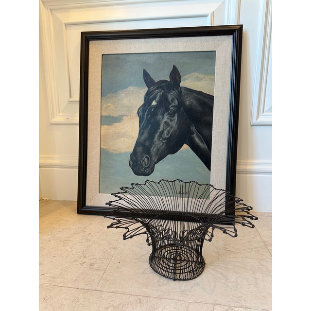 Vintage French Mid-Century Black Petal Top Wire Basket For Sale - Image 11 of 12