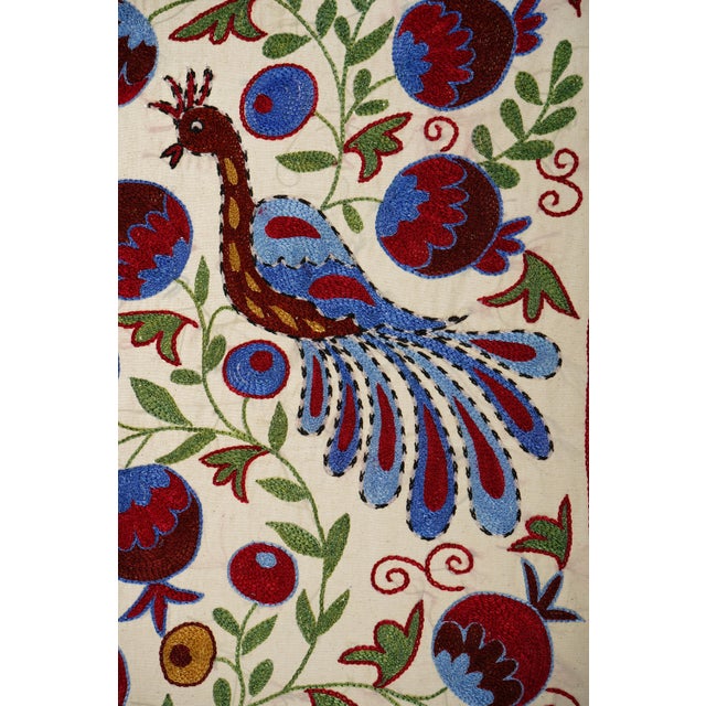 1960s Pomegranate & Peacock Suzani Wall Art, Colorful Uzbek Textile, Boho Decor 1'6'' X 3' For Sale - Image 5 of 9