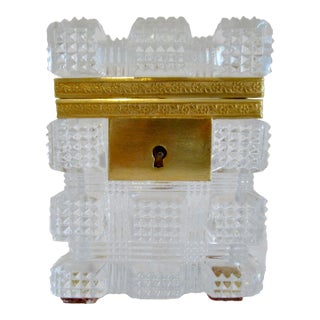 French Crystal Faceted & Brass Mounts Ormolu/Jewelry Keepsake Box For Sale