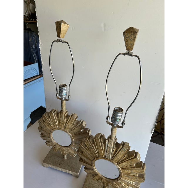 Hollywood Regency 1970s Attributed to Uttermost Hollywood Regency Starburst Mirror Lamps For Sale - Image 3 of 5