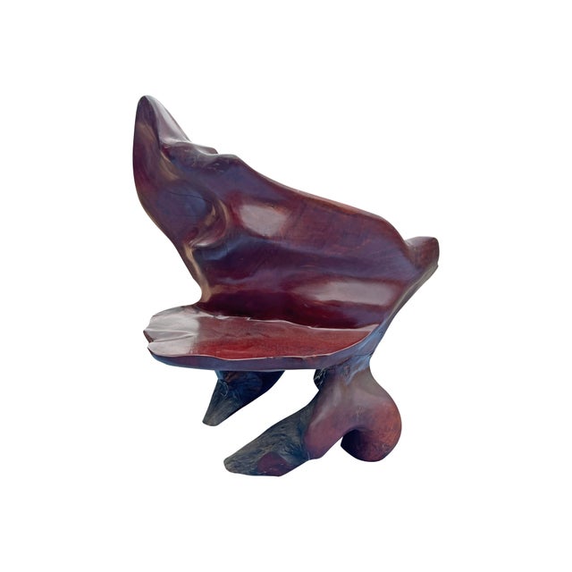 1970s Vintage Hand Carved Raw Wood Chair Seating For Sale - Image 5 of 9