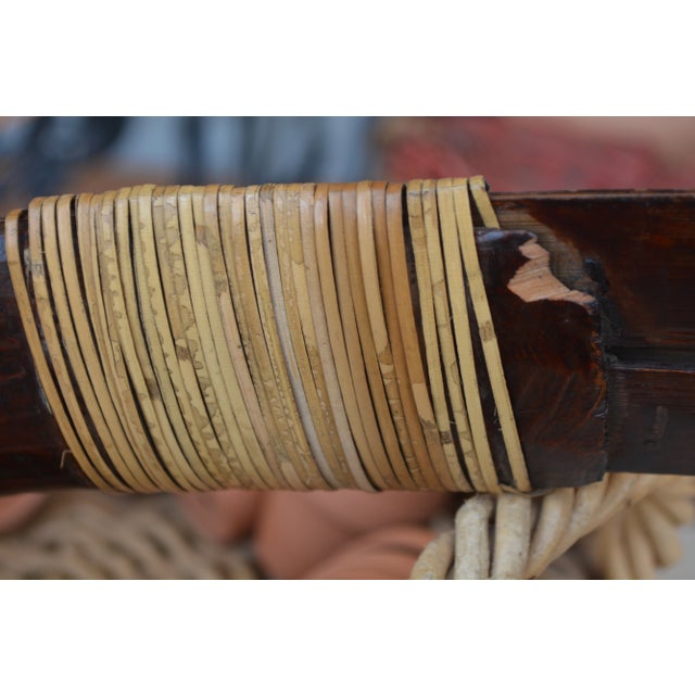 Vintage Asian Black & Brown Bamboo / Wood 3 Tier Wedding Basket With Painted Sides & Top Scene For Sale - Image 15 of 17