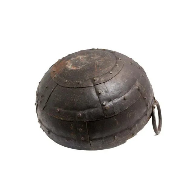 Vintage Round Iron Bowl W/ Two Handles For Sale - Image 4 of 10