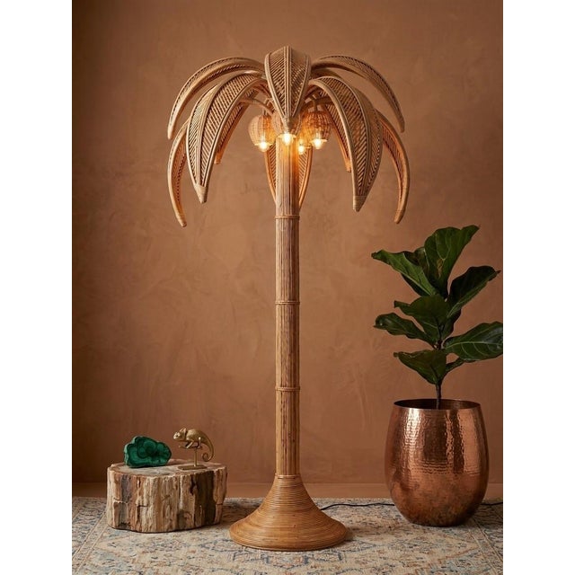 Vintage Hollywood Regency Rattan Palm Tree Floor Lamp For Sale - Image 11 of 12