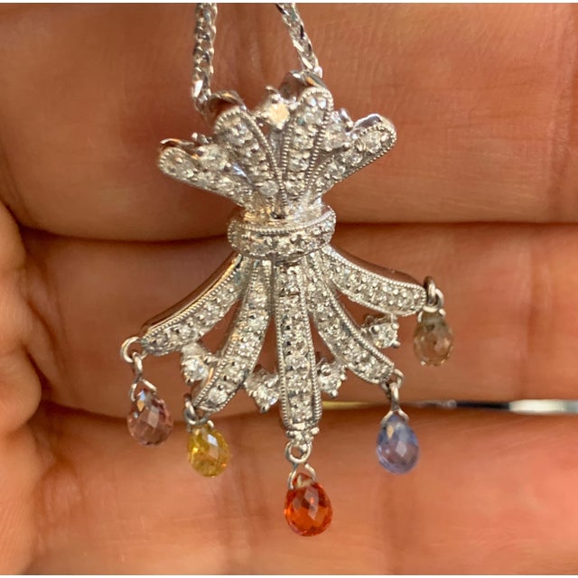 1.5 Carat Multi Sapphire Briolettes Pendant /Necklace 18 Karat Gold Estate For Sale - Image 12 of 18