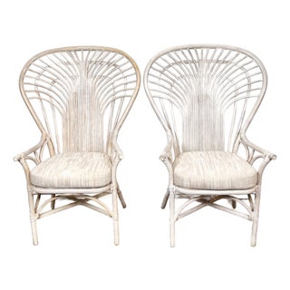 Vintage Rattan Fan Back Chairs- A Pair For Sale