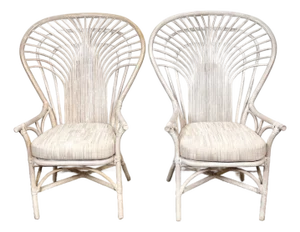 Vintage Rattan Fan Back Chairs- A Pair
