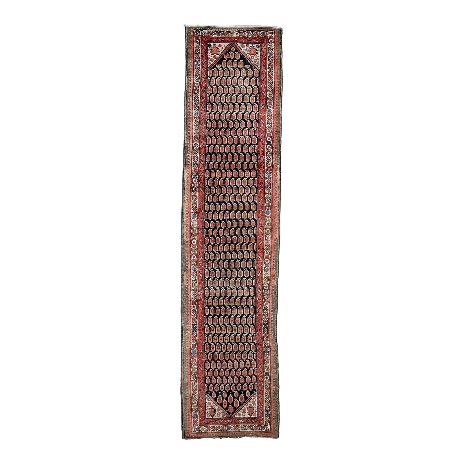 Antique Persian Malayer Olive, Moss Green, Charcoal & Tangerine Runner ...