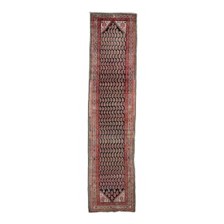 Antique Persian Malayer Olive, Moss Green, Charcoal & Tangerine Runner Rug , 3.7 x 14.9 For Sale