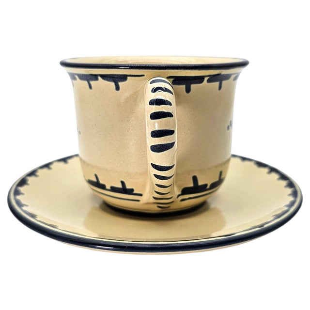 Cream Vintage Corso Dei Fiori Casolare Cups & Saucers Set of 8 Italian Maiolica Painted For Sale - Image 8 of 18