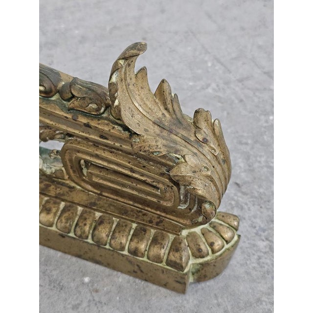 French Empire Andirons in Gilt Brass Featuring Snakes and Ram Head, Set of 2 For Sale - Image 6 of 12