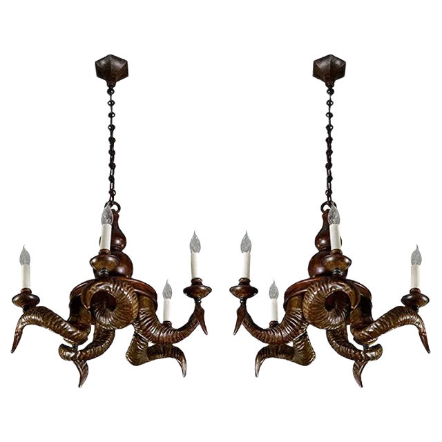Vintage Bronze Horns Chandelier For Sale