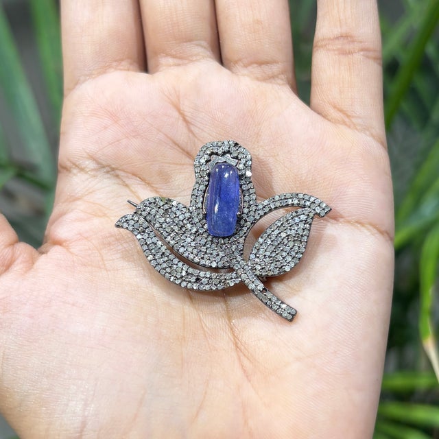 2.5 Ct Tanzanite & Diamond Tulip Convertible Brooch Pendant in 925 Sterling Silver For Sale - Image 12 of 16
