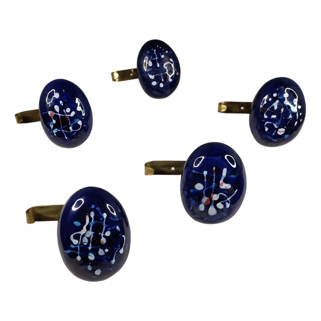 Brass and Enameled Iron Hangers by Victor Cerrato for Home, 1950s, Set of 5 For Sale