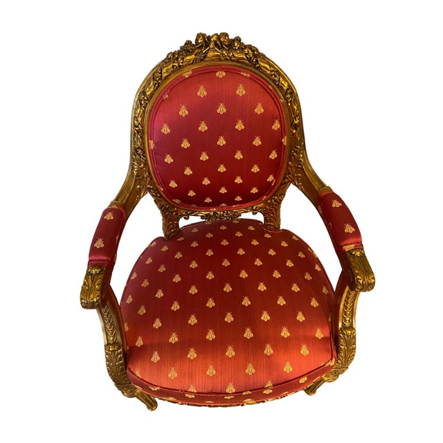 Late 20th Century Late 20th Century Pair of French Gilt Louis the XVI Bee Chairs For Sale - Image 5 of 12