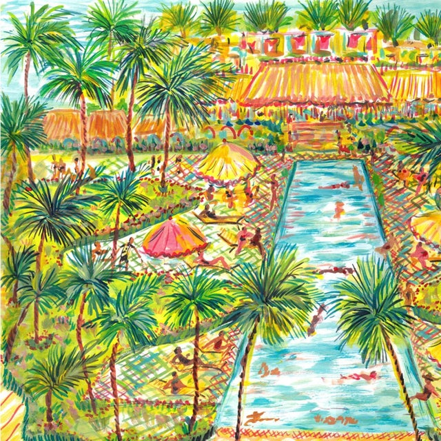 "Beach Club Pool" Original Whimsical Figurative Painting by Pauline de Roussy de Sales For Sale - Image 4 of 5