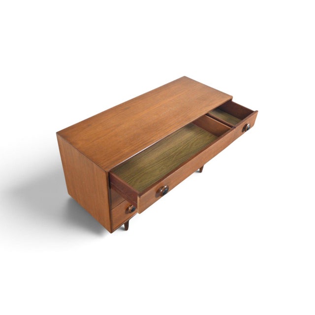 Mid 20th Century Low Six Drawer Teak Dresser With Leather Pulls For Sale - Image 4 of 8