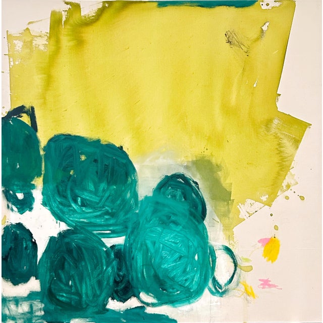 2020s Contemporary Abstract Acrylics, Ink on Unprimed Canvas "Emerald Drift " by Manuela Karin Knaut For Sale - Image 5 of 5