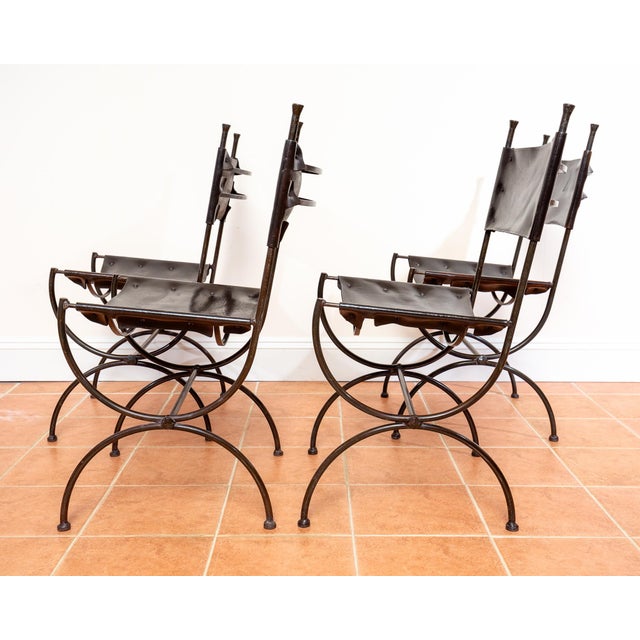 Vintage Dining Chairs in Leather and Wrought Iron, 1970s, Set of 4 For Sale - Image 6 of 18