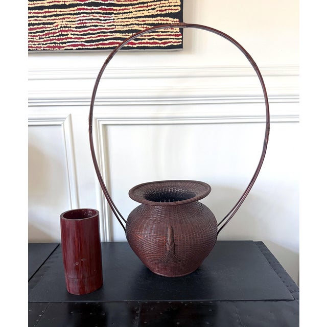 Large Rare Japanese Bamboo Flower Basket Hahakago by Tokosai For Sale - Image 13 of 18