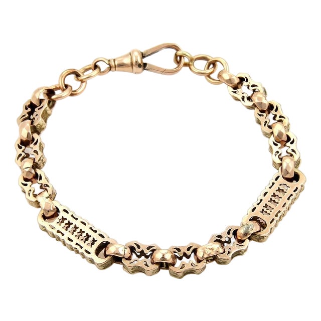 Antique 9k Rose Gold Engraved Link Bracelet For Sale