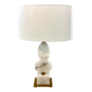 Modern Stacked Geometric White Marble Table Lamp For Sale