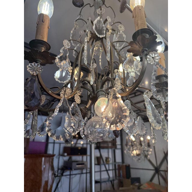 Louis XV 9-Light Cage Chandelier with Crystal Drops For Sale - Image 8 of 9
