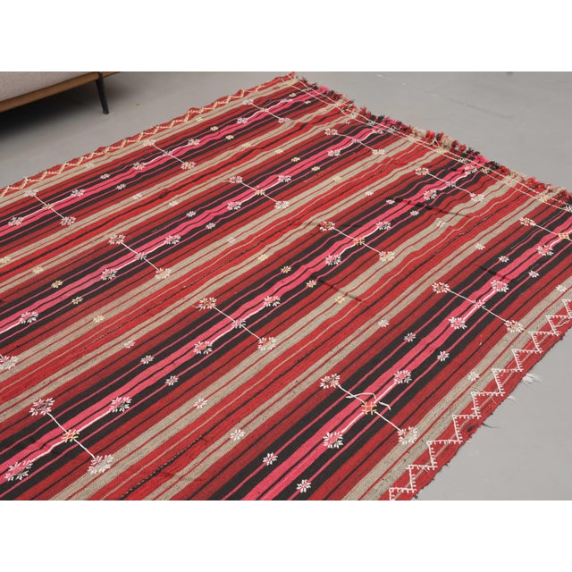1970s Vintage Handmade Wool Cotton Red Kilim Runner Rug For Sale - Image 9 of 11