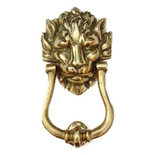 Large Solid Brass Lion Head Door Knocker — Georgian Style For Sale