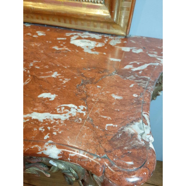 19th Century Gilt Wood Rococo Console Table with Red Marble Top For Sale - Image 10 of 11