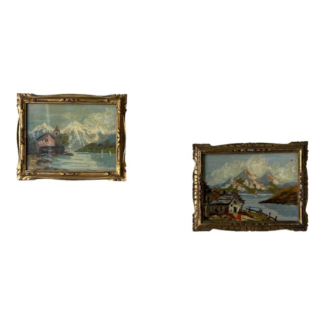 Pair of Vintage Italian Framed Oil Paintings – Sourced in Parma, Italy For Sale