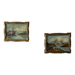 Pair of Vintage Italian Framed Oil Paintings – Sourced in Parma, Italy