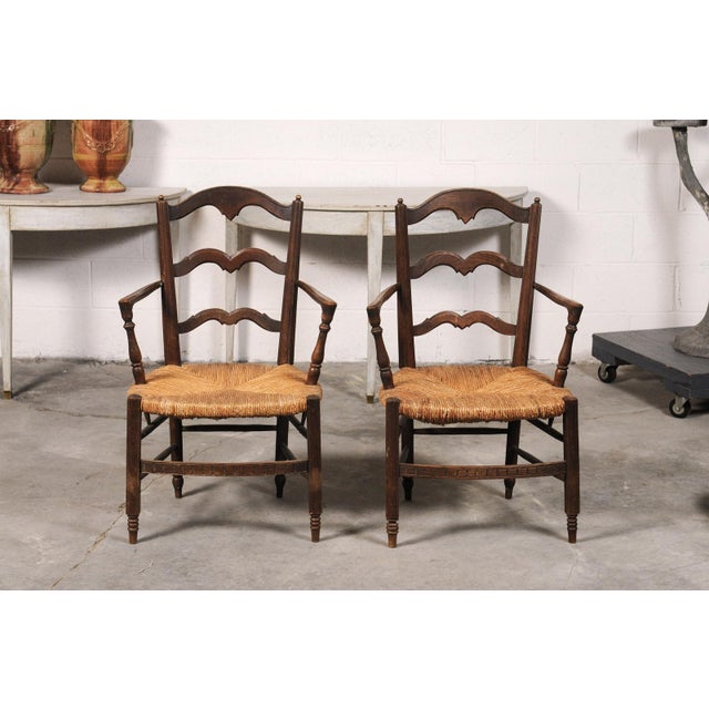 Early 19th Century Pair of 19th C. Rush Seat Armchairs From France For Sale - Image 5 of 13