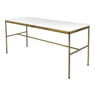 Paul McCobb Brass Base Console Table with Vitrolite Top For Sale