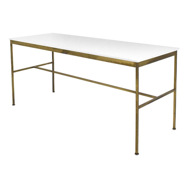 Paul McCobb Brass Base Console Table with Vitrolite Top For Sale