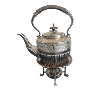 Antique Walker & Hall Silverplate Teapot & Burner Stand For Sale