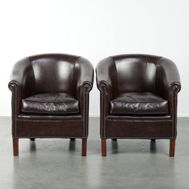 English-Style Dark Cowhide Club Armchairs, Set of 2 For Sale - Image 15 of 15